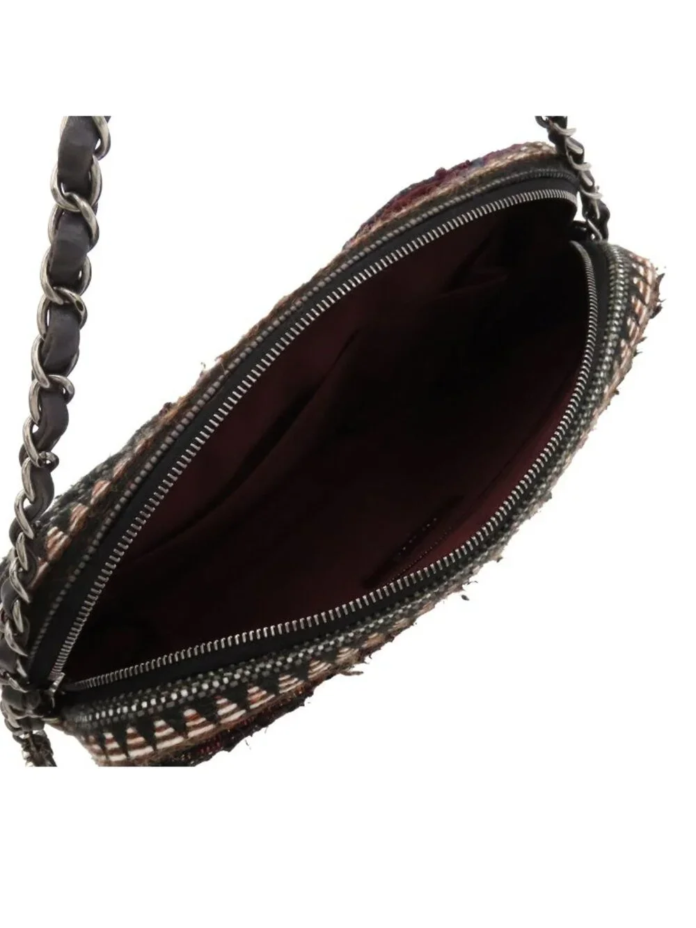 Chanel Chain Shoulder Bag Star CC Logo Brown Black Multicolor Silver Tweed